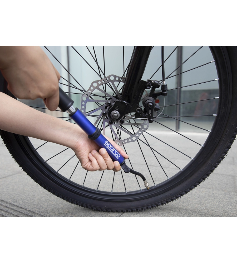 Mini pompa per bicicletta sparco blu in alluminio